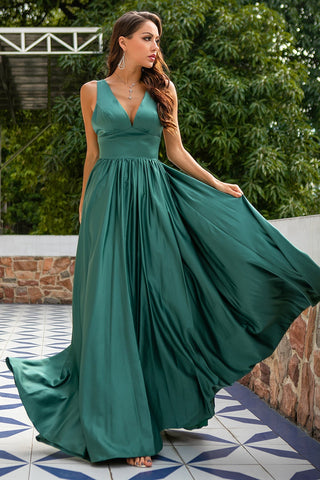 Deep V Neck Long Bridesmaid Dress