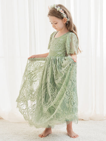 A-line Lace Tulle Ankle-length Green Dress (2003227593)