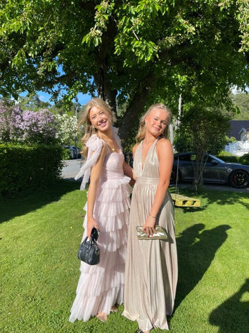 Différents styles de robes de soirée Robe de bal dos nu Robe de bal rose en tulle à volants Y288