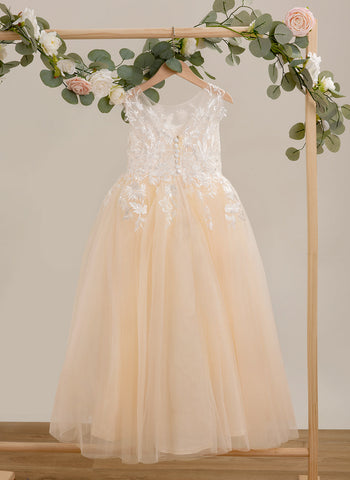 A-line Lace Tulle Floor-length Pink Dress (010226589)
