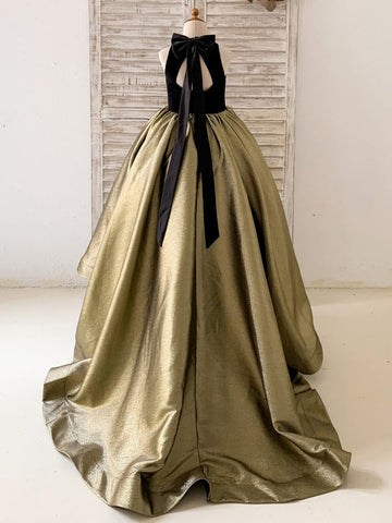 Ball-Gown/Princess Jacquard Velvet Sweep Train Black Dress (2003227667)