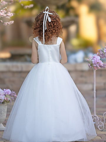 Ball-Gown/Princess Satin Tulle Ankle-length Flower Girl Dress