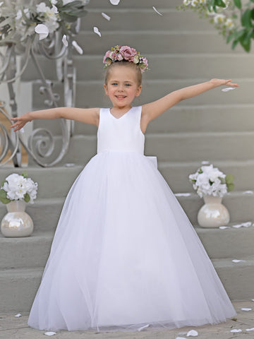 Timeless A-Line Sleeveless Satin and Tulle Flower Girl Dress