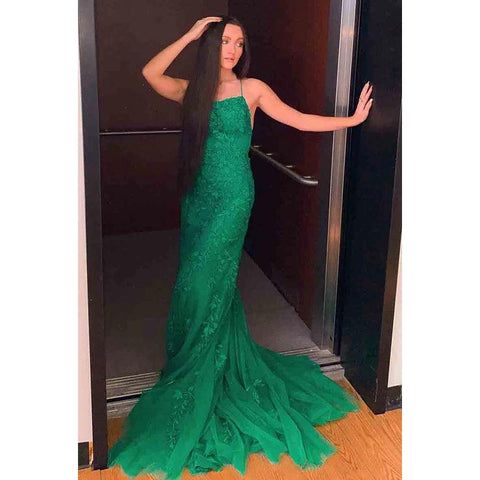 Vestido formal de noche para graduación, sin mangas, con tirantes finos y apliques de tul