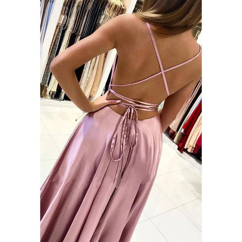 Vestido formal de noche de graduación sin mangas con pliegues de satén y tirantes finos