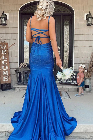 Mermaid Royal Backless Long Prom Dress Evening Dress