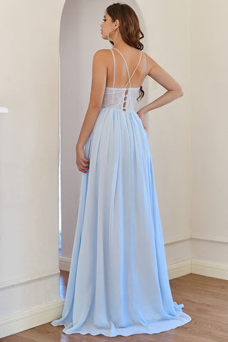 Light Chiffon Long Prom Dress with Lace