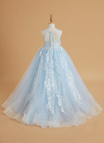 Pink Princess Ball Gown for Girls with Lace Appliqués