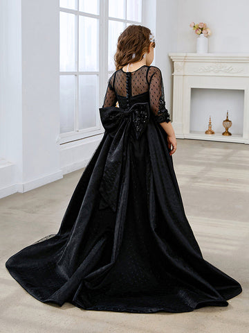 Ball-Gown/Princess Satin Sweep Train Black Dress