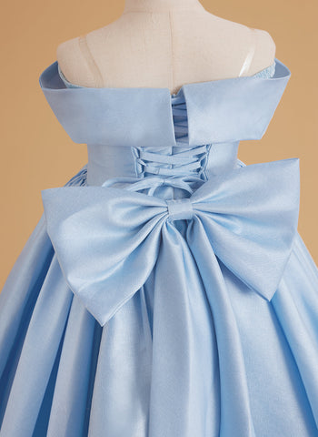 Enchanted Blue Satin Birthday Ballgown for Girls