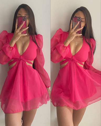 Vestido de corte A con escote pronunciado y cintura descubierta, estilo sexy para baile de bienvenida Y2135