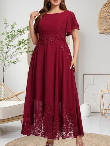 A-line Scoop Ankle-Length Lace Chiffon Mother of the Bride Dress With Sequins