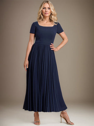 A-line Square Ankle-Length Chiffon Mother of the Bride Dress With Pleated