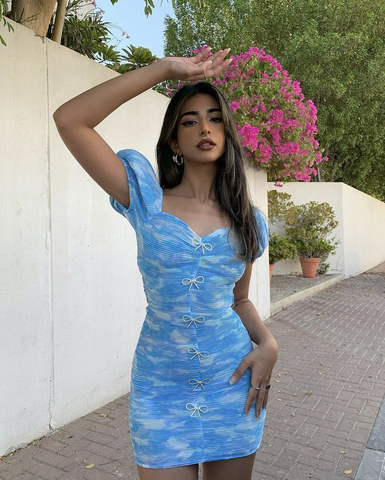 Robe moulante bleue tie-dye, robe chic pour le bal de promo Y2687