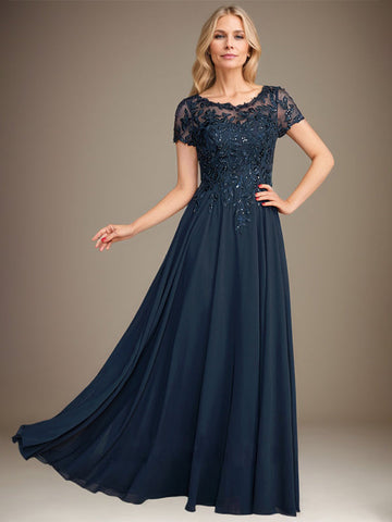 A-Line Scoop Floor-Length Chiffon Mother of the Bride Dress With Applique & Sequins