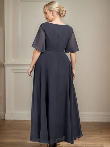 A-line V-Neck Ankle-Length Chiffon Mother of the Bride Dress With Pleated Beading Sequins