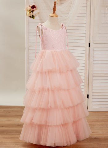 A-line Lace Tulle Floor-length Pink Dress (010220942)