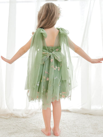 A-Line Sleeveless Floral Embroidered Tulle Toddler Flower Girl Dress