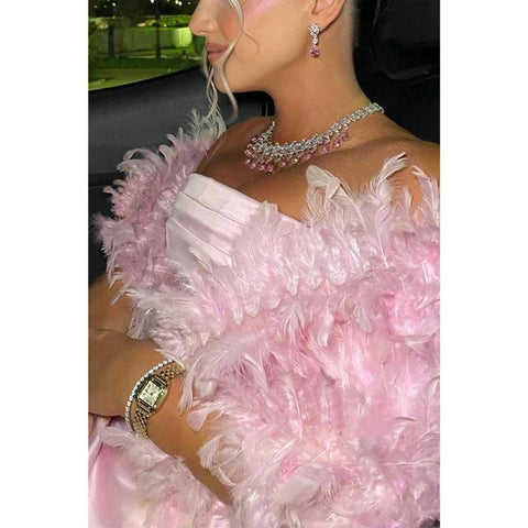 Robe de soirée trapèze plissée sans bretelles avec traîne 