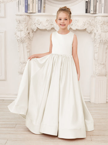 A-line Lace Satin Floor-length Flower Girl Dress