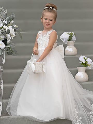 Dream Princess Sleeveless Detachable Train Flower Girl Dress