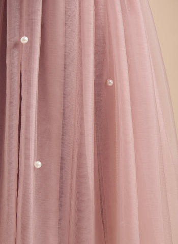 A-line Satin Tulle Knee-length Dusty Rose Dress (2003227179)