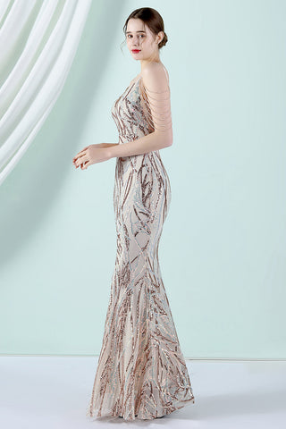 Golden Spaghetti Straps Prom Dress