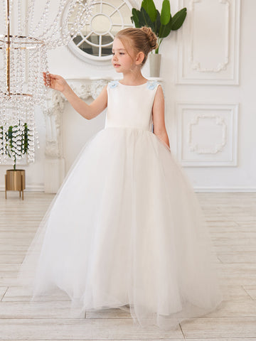 Ball-Gown/Princess 3d Flower Tulle Floor-length Ivory Flower Girl Dress