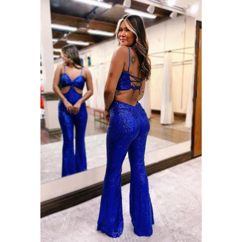 Combinaison à paillettes, bretelles spaghetti, robe de bal, robe de soirée 