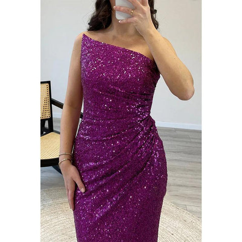 Robe de soirée longue à plis et paillettes, fourreau/colonne, sans bretelles 