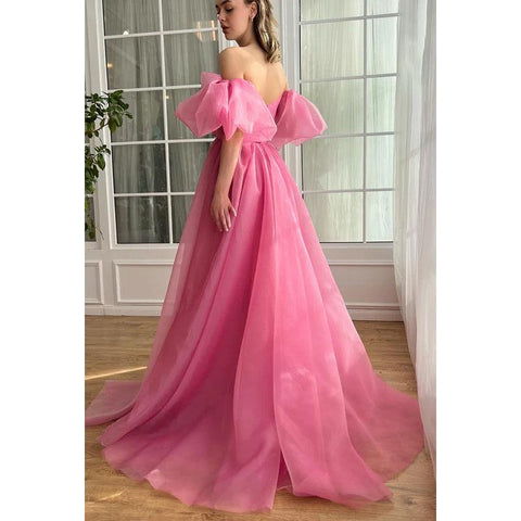 Elegante y lujoso vestido de fiesta formal de tul con escote en forma de A y mangas cortas