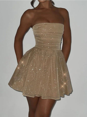 TARUXY Shiny Sequins Evening Dress Women Off Shoulder Slim Ruffle Mini Dresses Lady Party Bow Bandage Sexy Backless Dress Woman