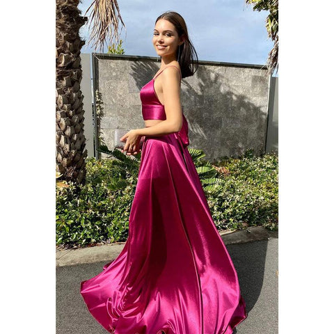 Vestido de fiesta de dos piezas con escote en V, tirantes finos y bolsillos 