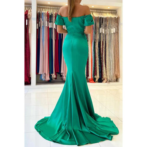 Vestidos de fiesta formales de sirena con mangas cortas y pliegues de corazón 