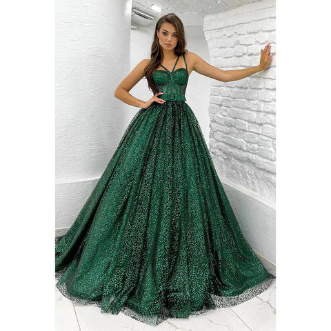 Vestido de fiesta brillante de corte A con tirantes finos y bolsillos 