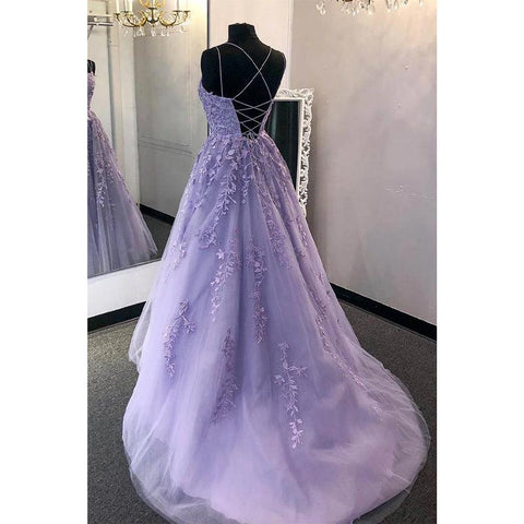 Robe de bal longue trapèze unique à bretelles croisées et décolleté plongeant en tulle bleu ciel