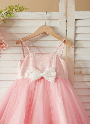 A-line Tulle Floor-length Pink Flower Girl Dress