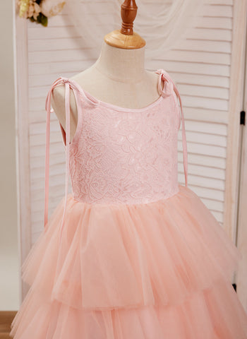 A-line Lace Tulle Floor-length Pink Dress (010220942)