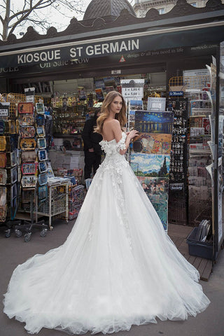 Elegant White Tulle Wedding Dresses Off the Shoulder Sweetheart Custom Made Appliques Bridal Gowns Backless Vestidos De Novia