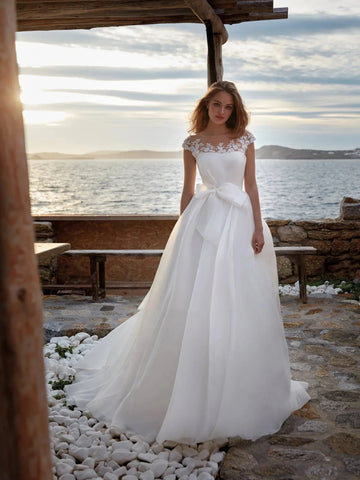 A-Line Gorgeous Round Neck Wedding Dresses Women's Sexy Sleeveless Formal Beach Party Bridal Gowns Plus Size Vestido De Casament