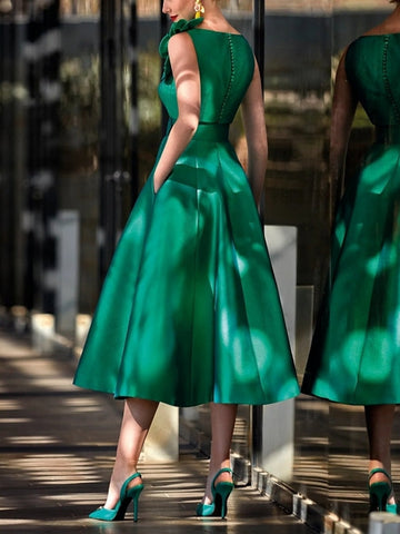 A-Line/Princess V Neck Sleeveless Tea-Length Mother of the Bride Dresses with Belt Ruffles Applique