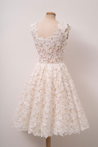 A-line Ivory Lace Homecoming Dresses Square Neck Short Prom Dress