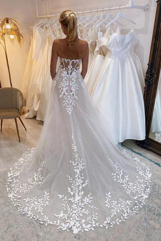 A-line Off-the-Shoulder Wedding Dresses With Lace Appliques Bridal Gown WD664