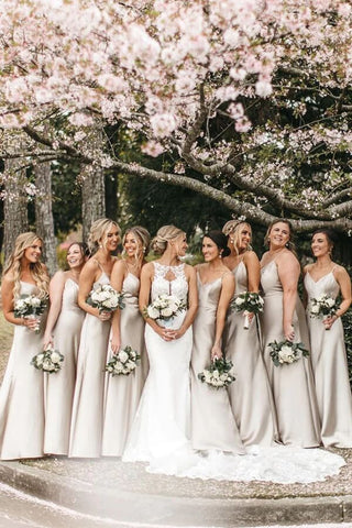 A-line Silk Satin Spaghetti Straps Bridesmaid Dresses, Wedding Party Dress