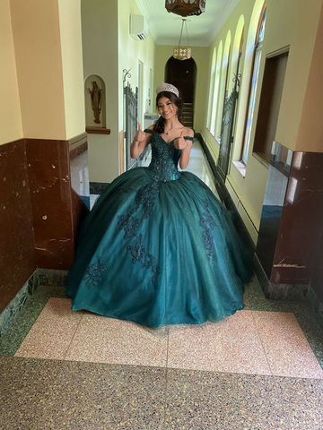 Robe de bal verte à épaules dénudées pour quinceañera Y6085