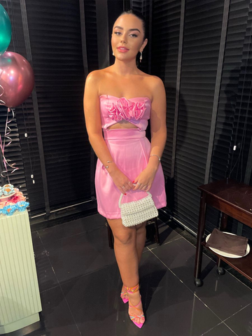 Vestido rosa sin tirantes para baile de bienvenida. Elegante vestido rosa para fiesta Y2138