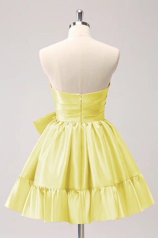 A Line Fuchsia Strapless Ruffle Cute Homecoming Dress with Bow PD558