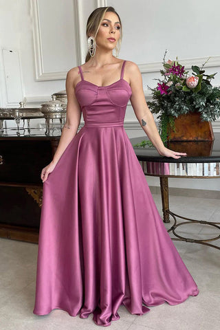 A Line Spaghetti Straps Sweetheart Ruched Long Bridesmaid Dress BD110