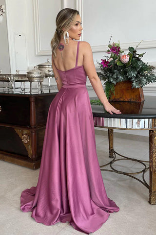 A Line Spaghetti Straps Sweetheart Ruched Long Bridesmaid Dress BD110