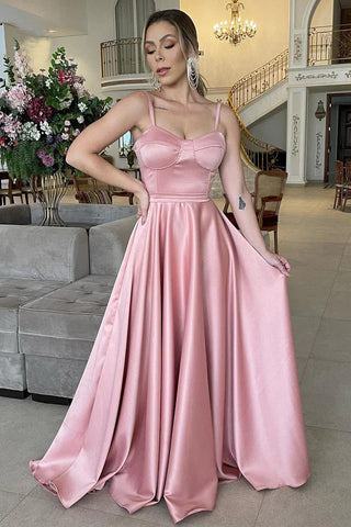 A Line Spaghetti Straps Sweetheart Ruched Long Bridesmaid Dress BD110